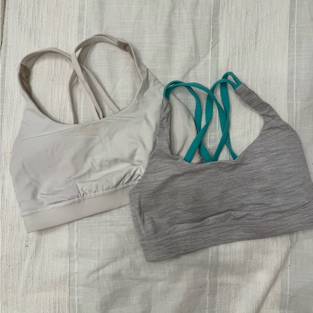 lululemon athletica Sports Bras - Cream and Gray with Teal Straps